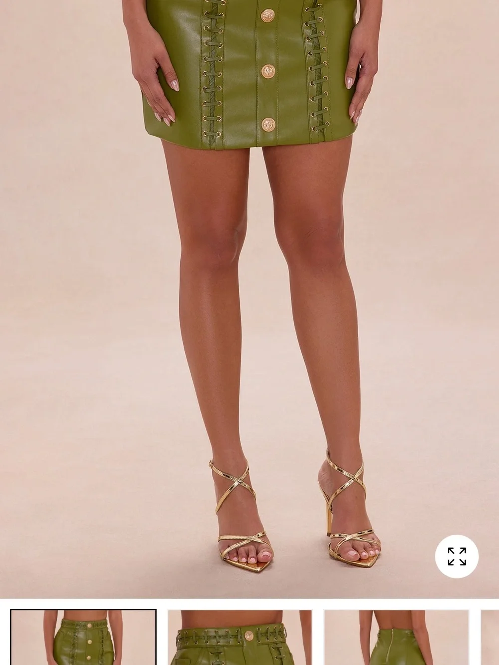 Fashion Nova Downtown Vibe Lace Up Faux Mini Skirt- olive Green Faux Leather